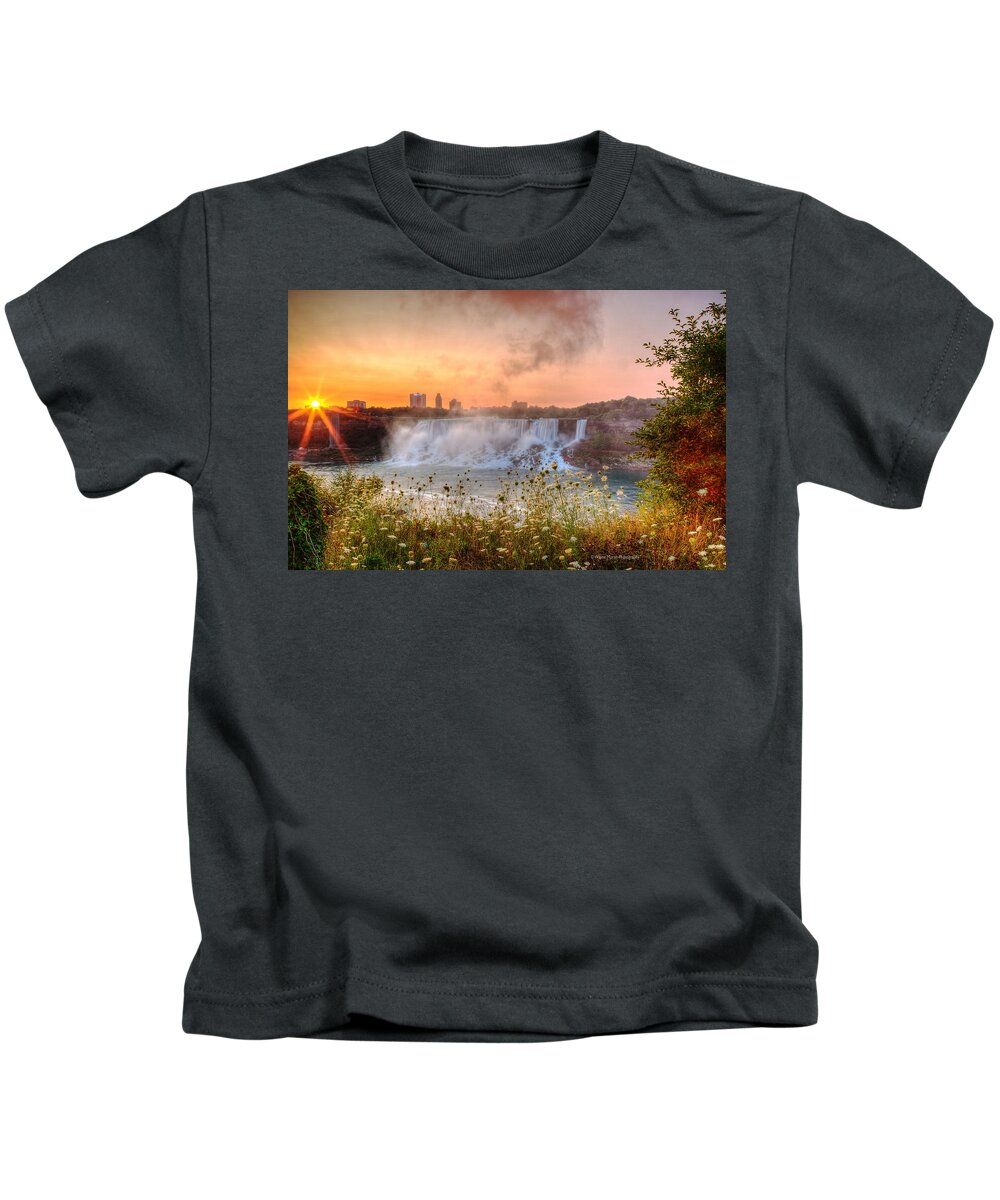 Niagara Falls Kids T-Shirt featuring the photograph Niagara Falls Canada Sunrise by Wayne Moran
