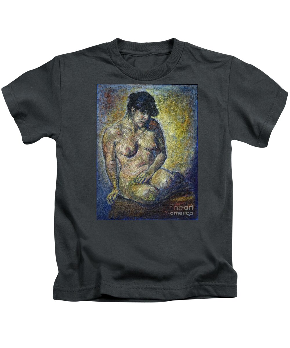Naked Kids T-Shirt featuring the painting Sad - Nude Woman by Raija Merila