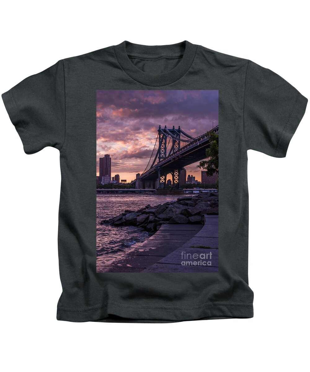 Nyc Kids T-Shirt featuring the photograph NYC- Manhatten Bridge at night by Hannes Cmarits