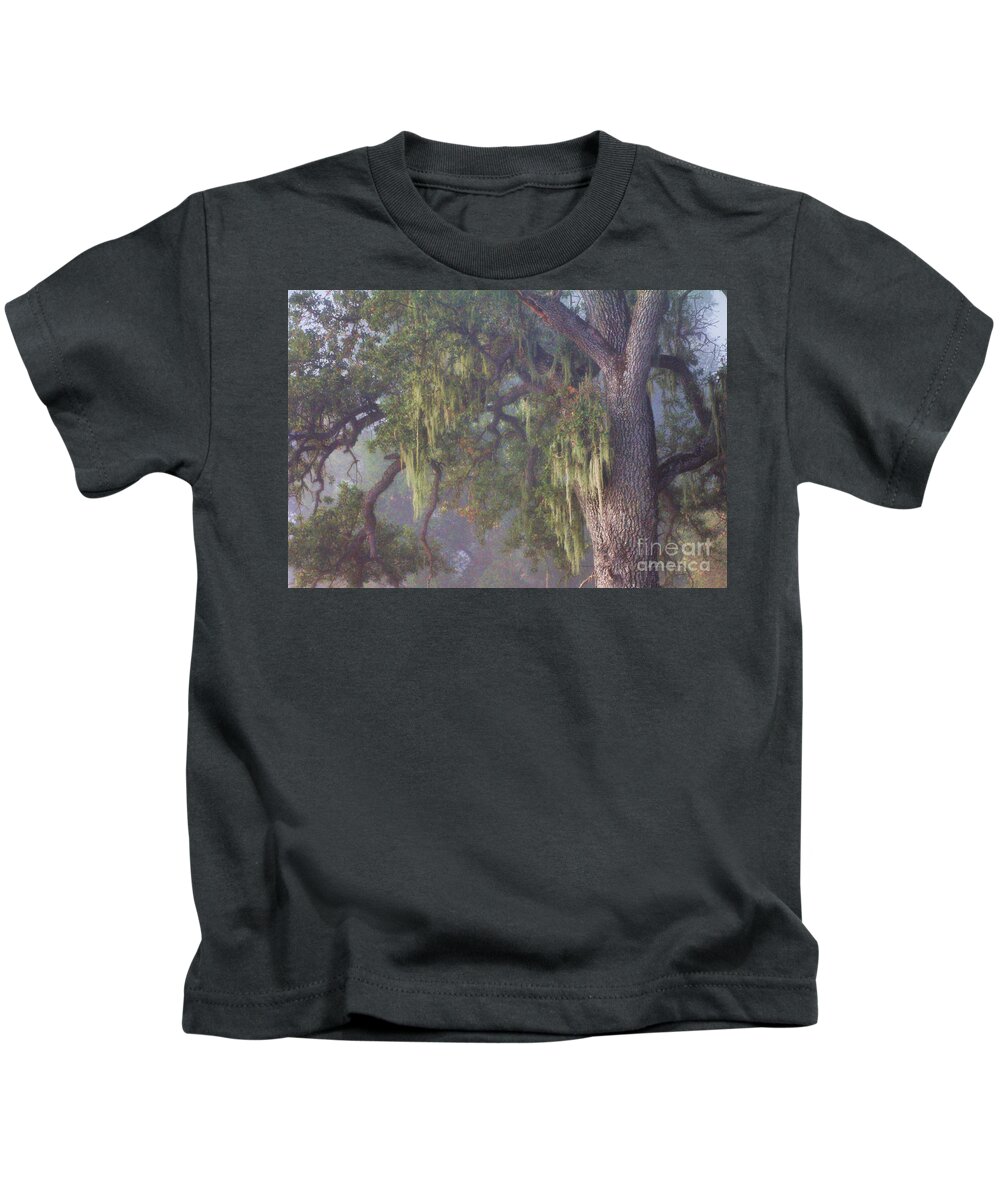 Oak Tree Kids T-Shirt featuring the photograph Oak Tree and Spanish Moss in the Mist by Stephanie Laird