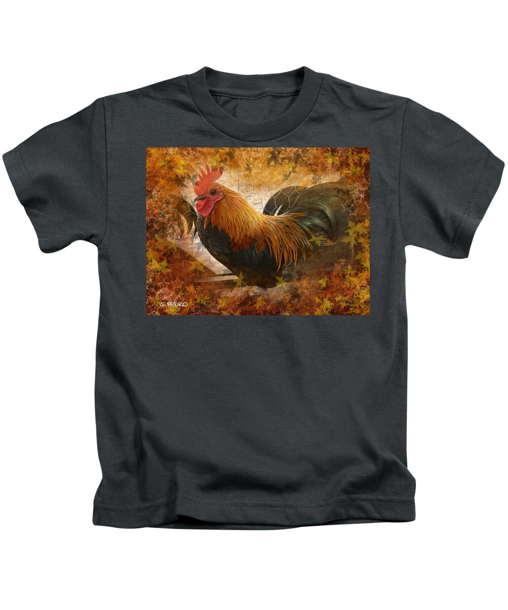  Kids T-Shirt featuring the photograph Old English Game Bantam in Autumn Colors by George Pedro