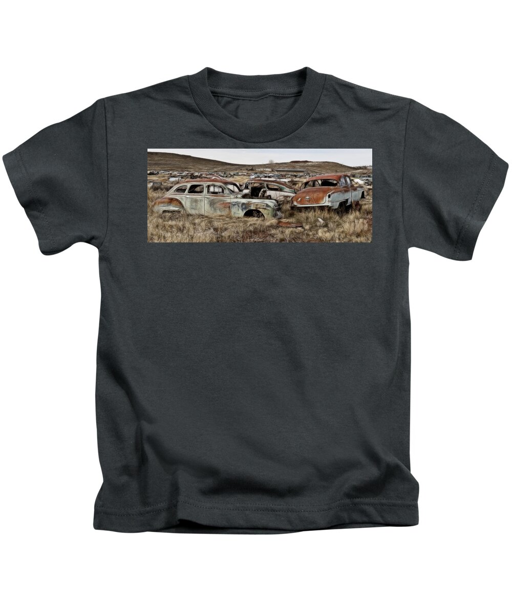 Old Wrecks Kids T-Shirt featuring the photograph Old Wrecks by Wes and Dotty Weber