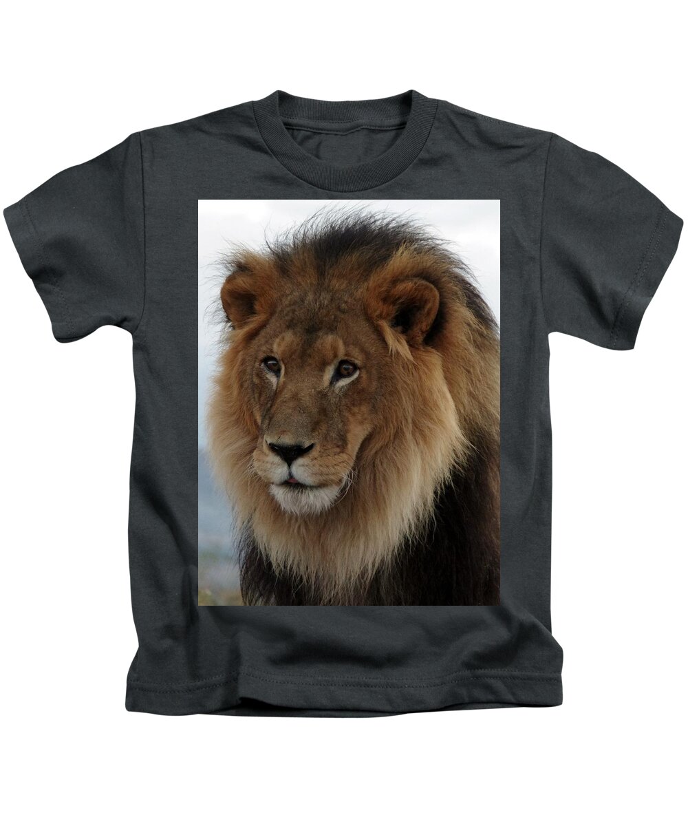 Out Of Africa Kids T-Shirt featuring the photograph Out ofAfrica Lion 4 by Phyllis Spoor