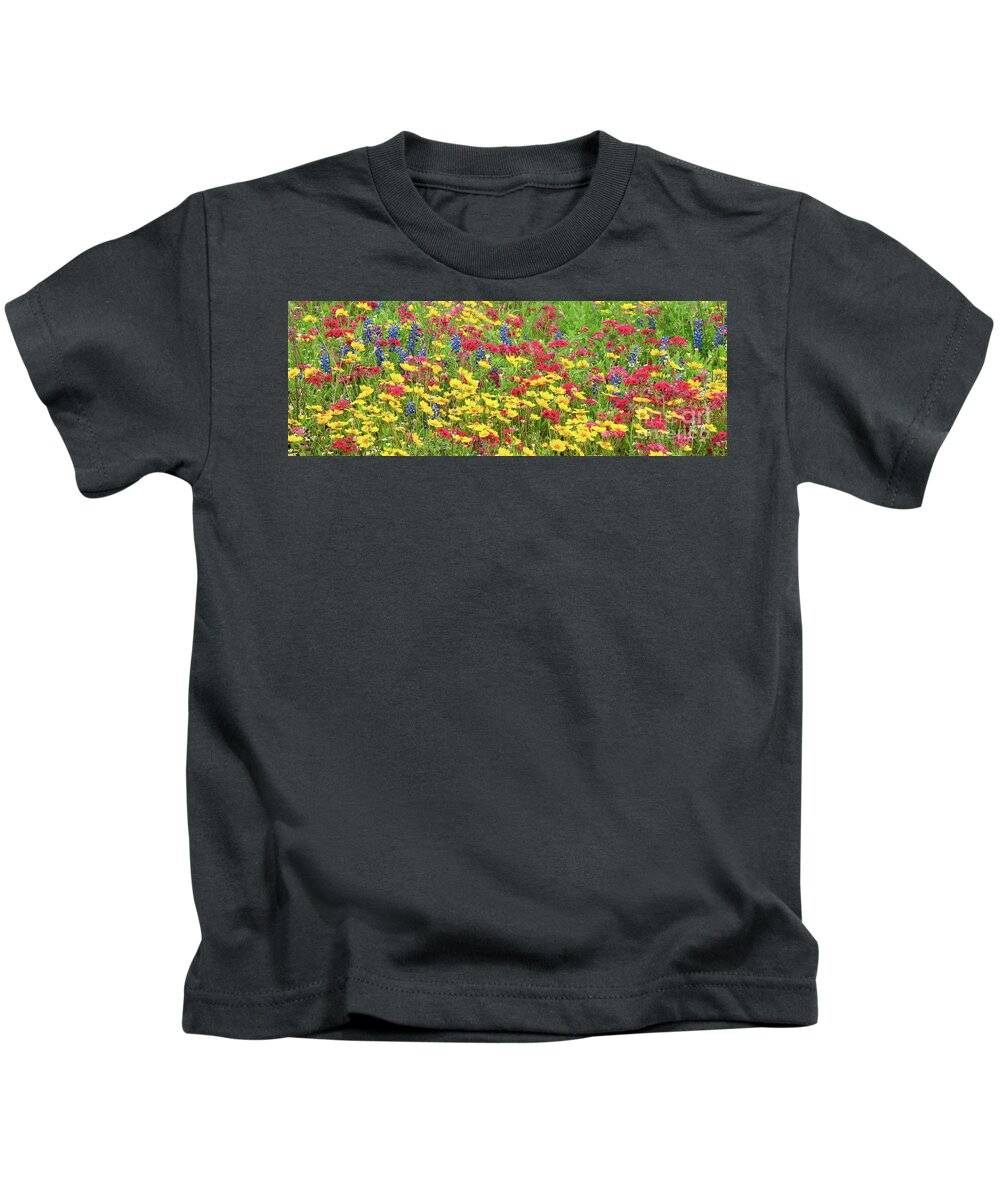 North America Kids T-Shirt featuring the photograph Panorama Field of Wildflowers Texas by Dave Welling