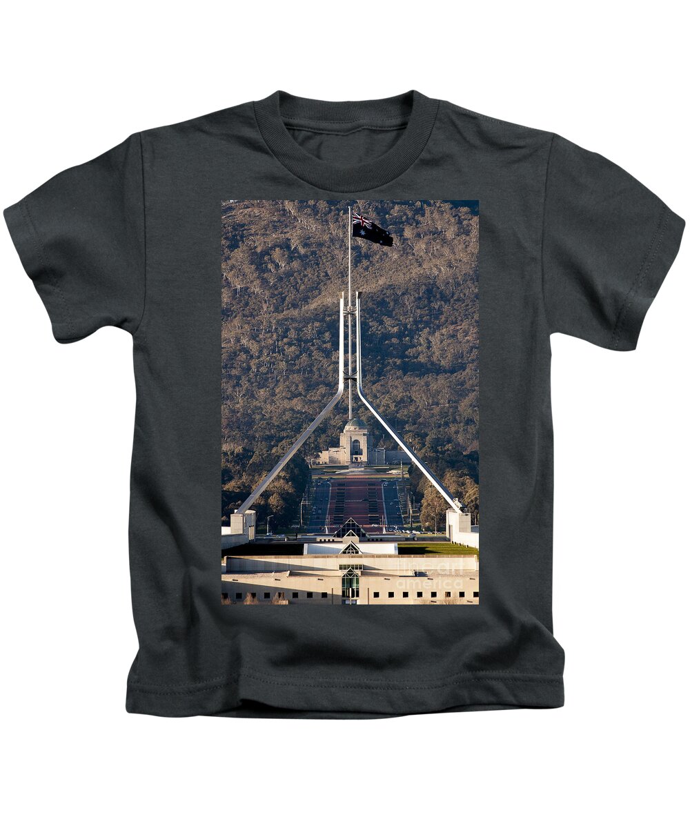 Australia Kids T-Shirt featuring the photograph Parliament and war memorial australia by Steven Ralser