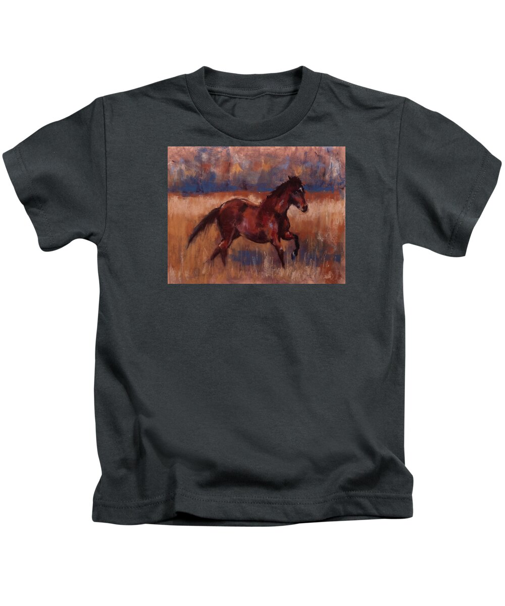 Horse Kids T-Shirt featuring the painting Payote's Run by Jim Fronapfel
