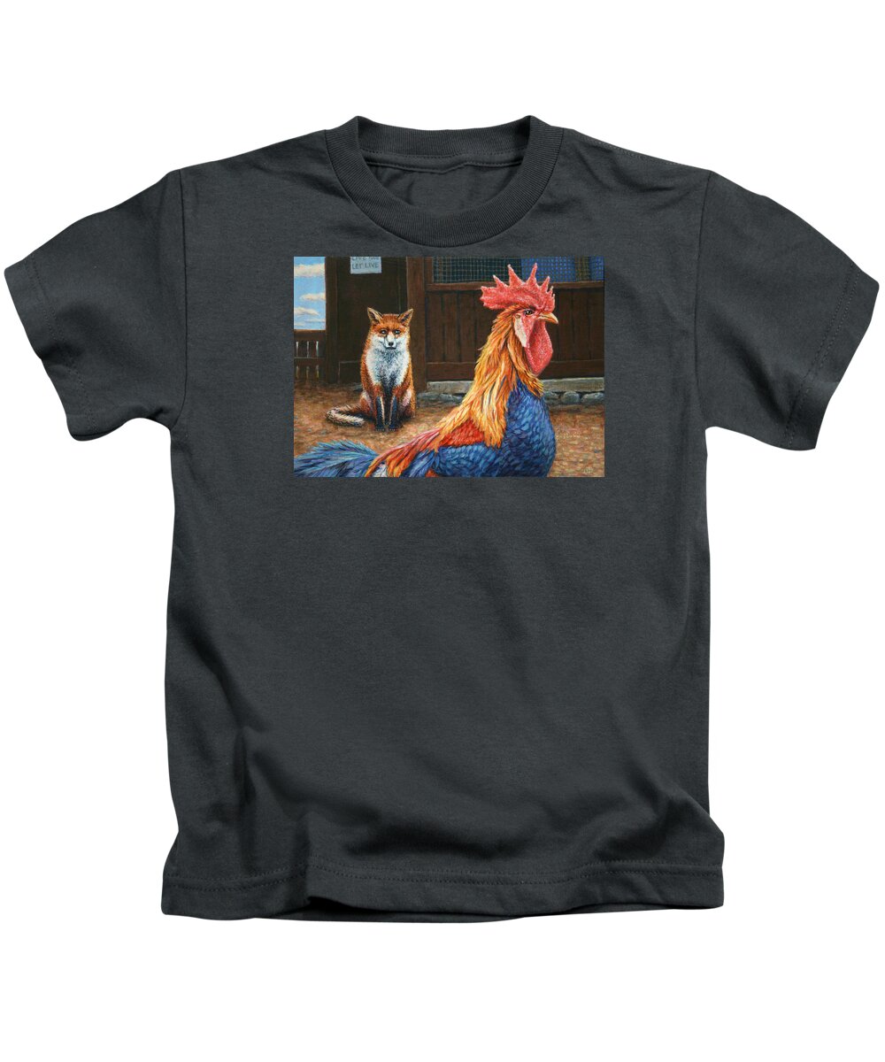 Rooster Kids T-Shirt featuring the painting Peaceful Coexistence by James W Johnson