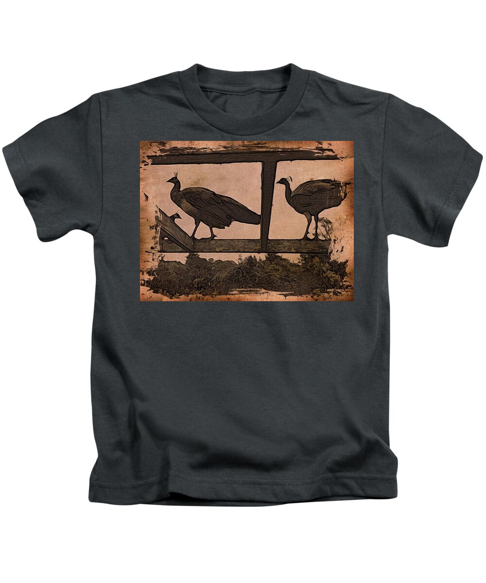 Peahens Kids T-Shirt featuring the photograph Peahens by Suzy Norris
