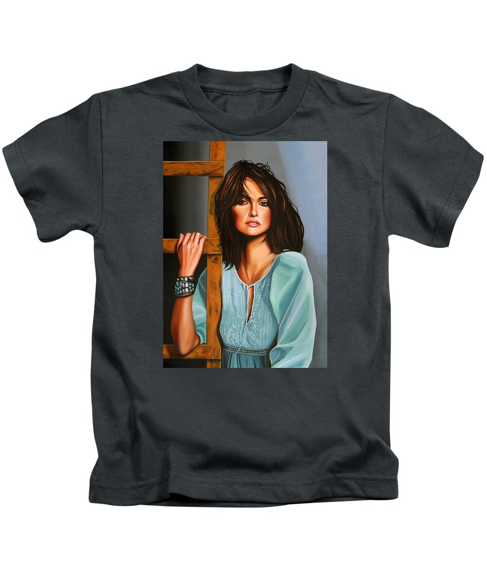 Penelope Cruz Kids T-Shirt featuring the painting Penelope Cruz by Paul Meijering