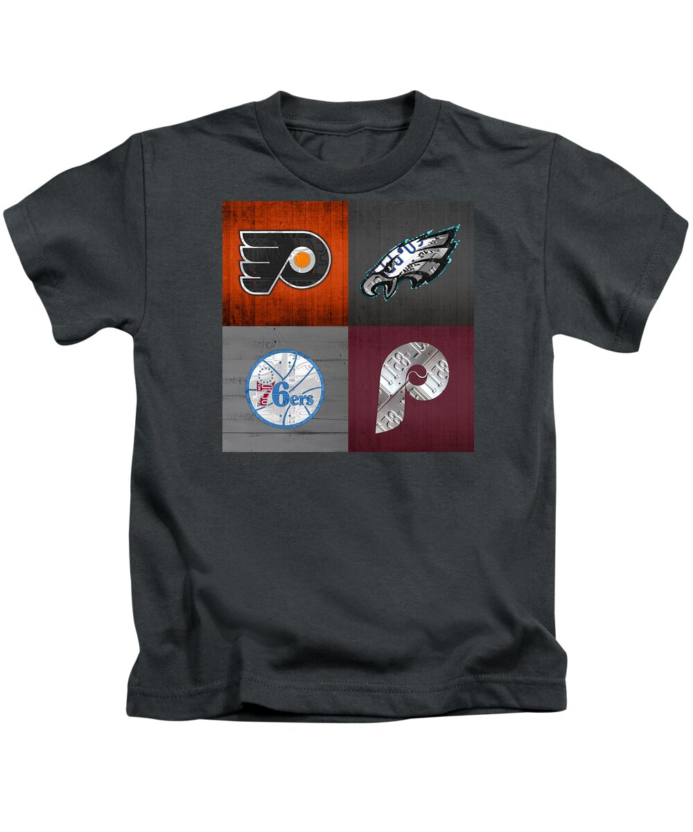 Philadelphia Sports Fan Recycled Vintage Pennsylvania License Plate Art  Flyers Eagles 76ers Phillies Kids T-Shirt by Design Turnpike - Pixels