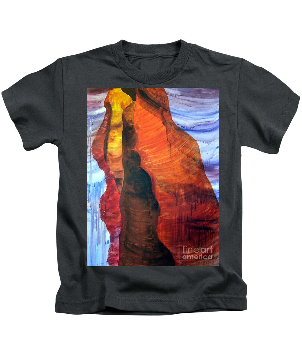  Kids T-Shirt featuring the painting Pinnacle by Lynellen Nielsen