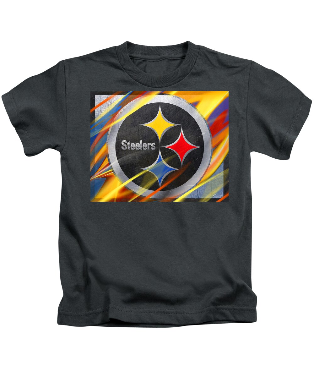 Pittsburgh Kids T-Shirt featuring the painting Pittsburgh Steelers Football by Tony Rubino