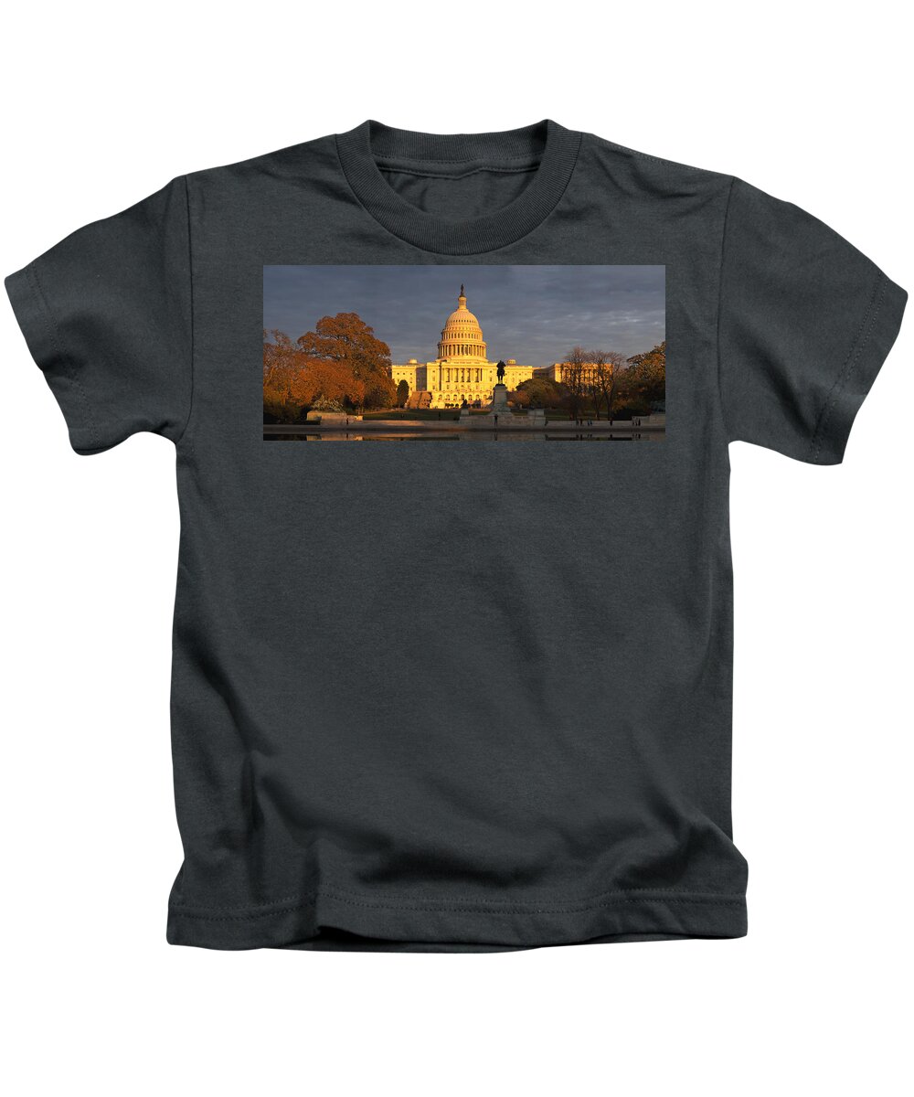 Photography Kids T-Shirt featuring the photograph Pond In Front Of A Government Building by Panoramic Images