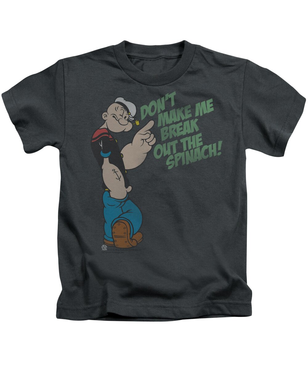 Popeye Kids T-Shirt featuring the digital art Popeye - Break Out Spinach by Brand A