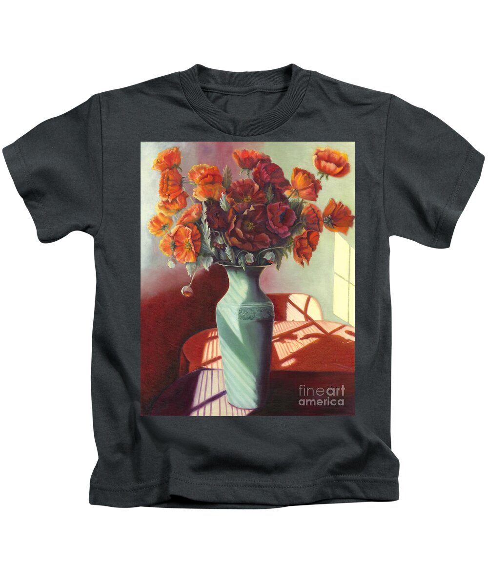 Still Life Kids T-Shirt featuring the painting Poppies by Marlene Book
