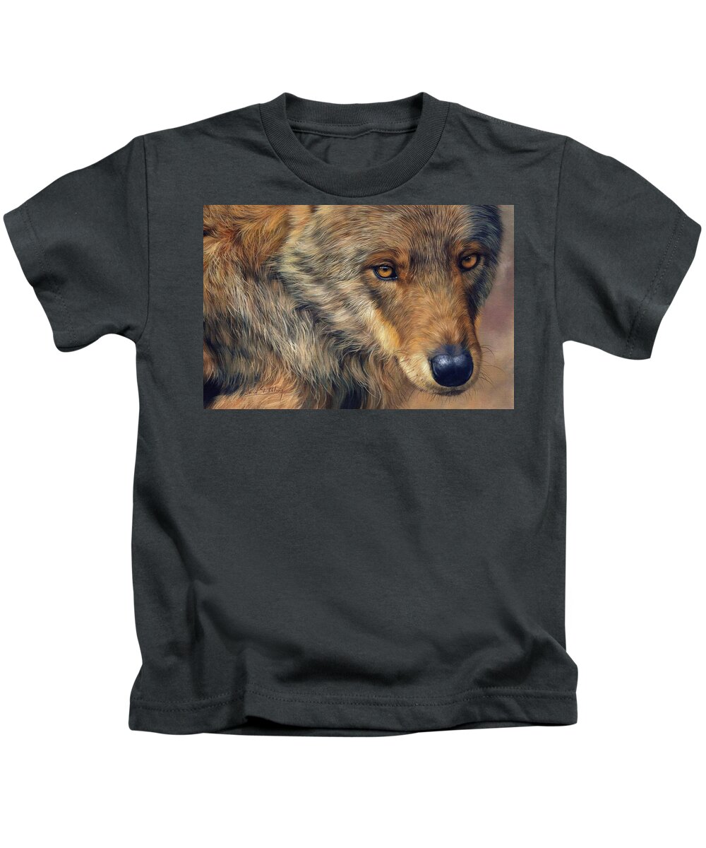 Wolf Kids T-Shirt featuring the painting Portrait of a Wolf by David Stribbling