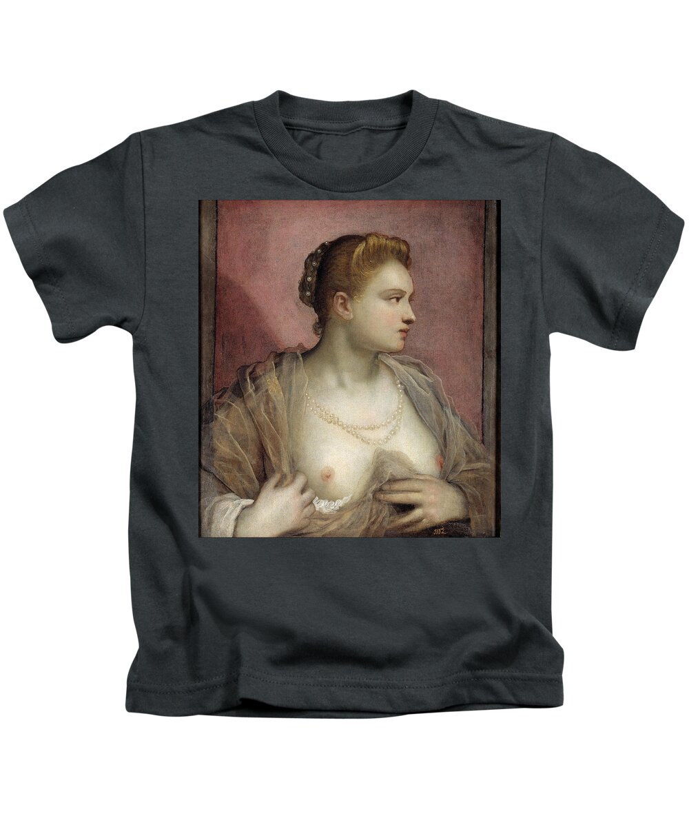 Portrait of a Woman Revealing Her Breasts Kids T-Shirt