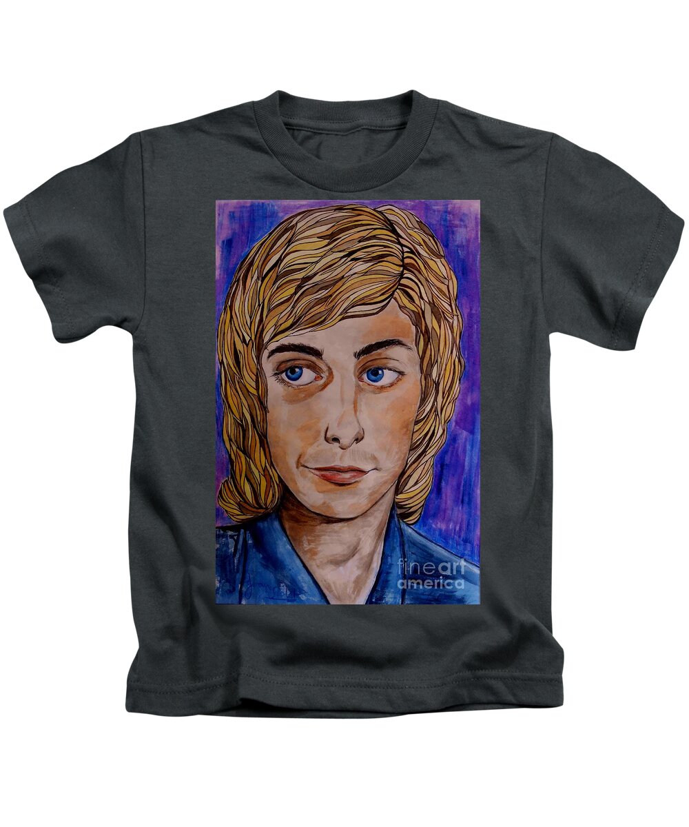 Barry Manilow Kids T-Shirt featuring the painting Portrait Of Barry 2 by Joan-Violet Stretch
