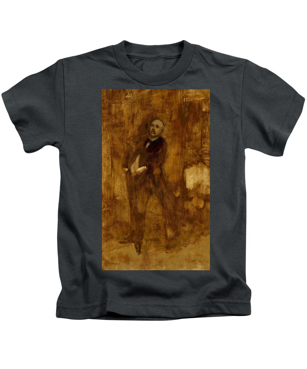 Eugene Carriere Portrait Of Clemenceau Kids T-Shirt featuring the painting Portrait of Clemenceau by Eugene Carriere