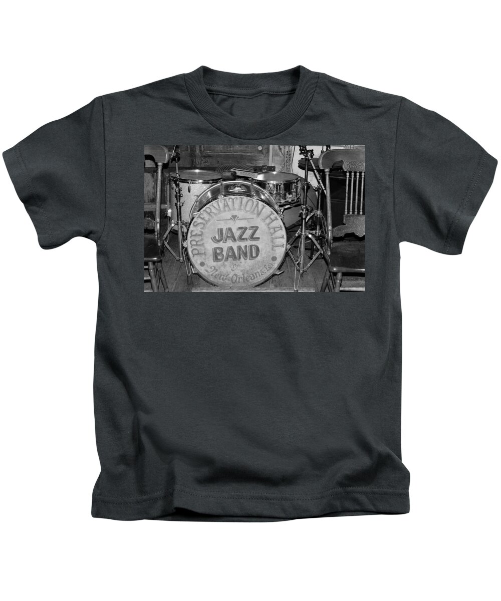 Preservation Hall Kids T-Shirt featuring the photograph Preservation Hall Jazz Band Drum BW by Bradford Martin