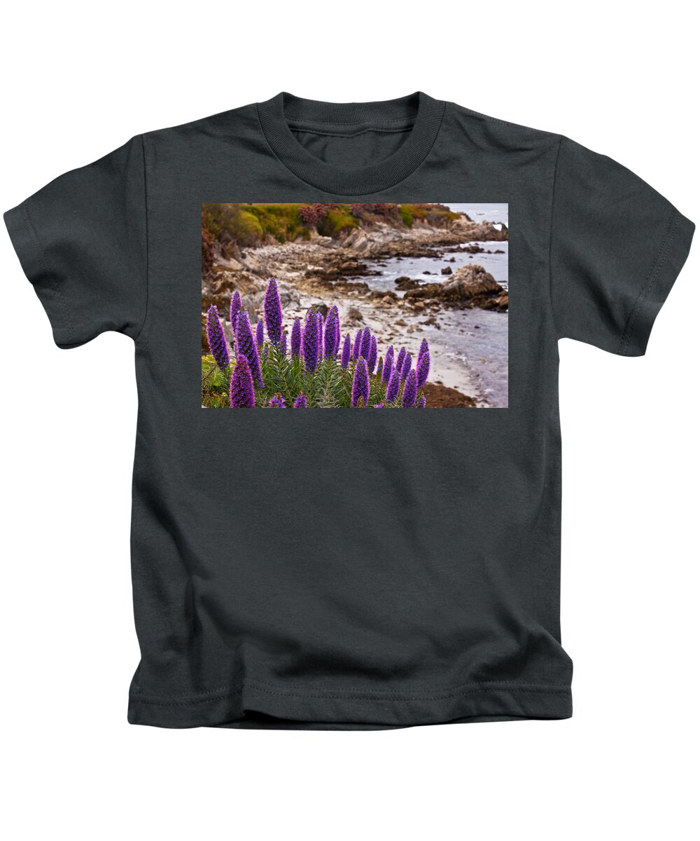 Rocky Kids T-Shirt featuring the photograph Purple California Coastline by Melinda Ledsome