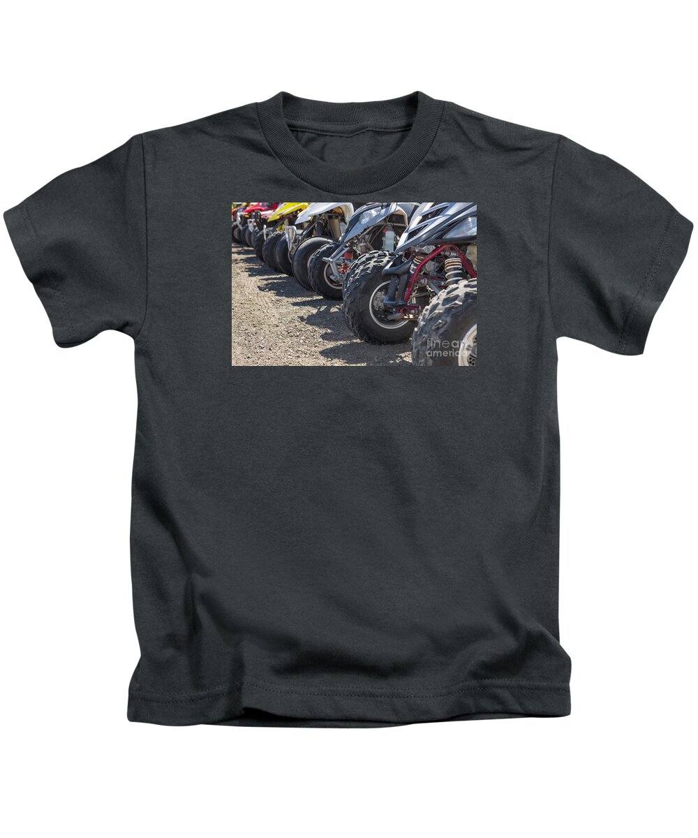 Atv Kids T-Shirt featuring the photograph Quads or ATV's Lined Up at Starting Line by Bryan Mullennix