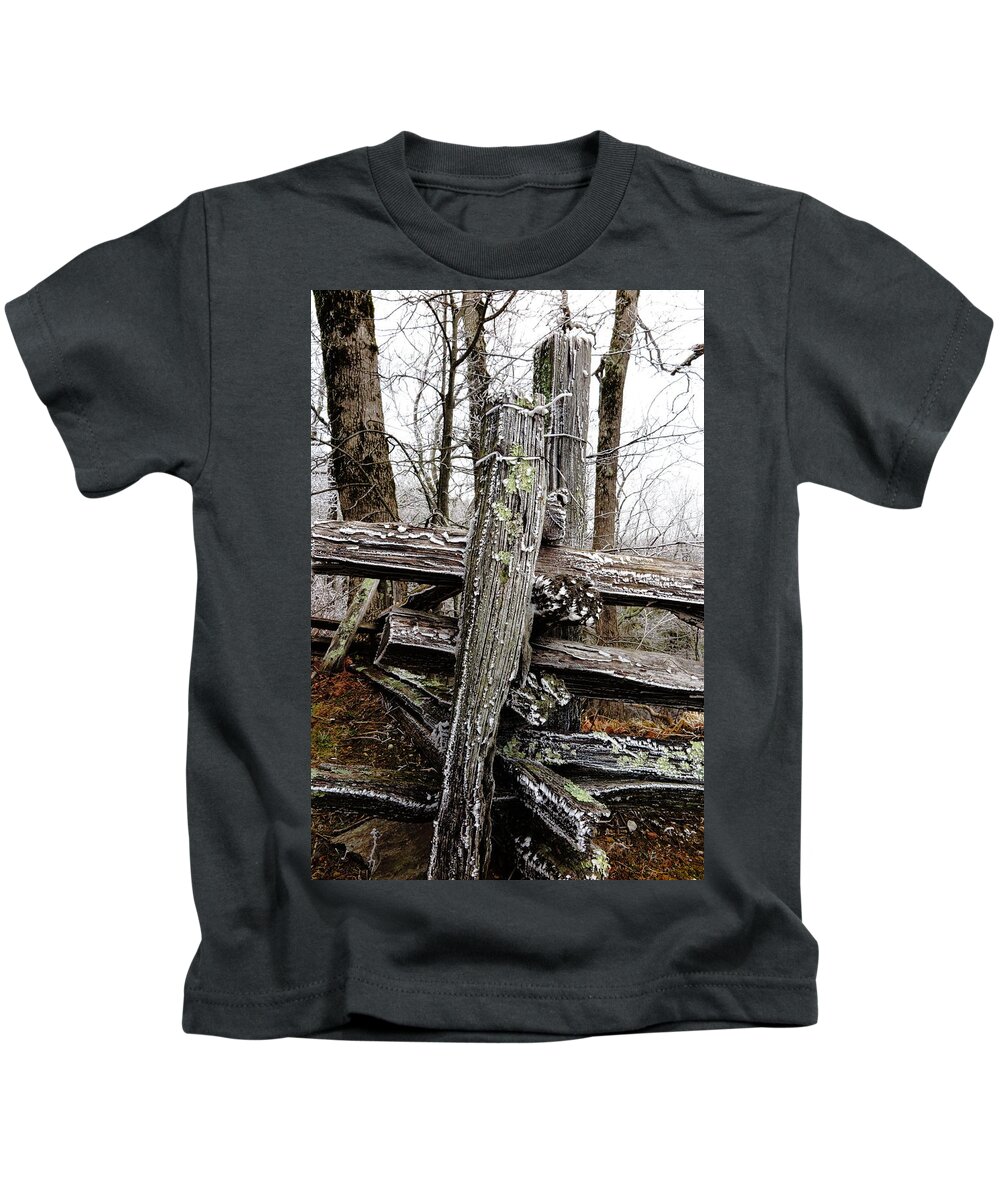 Landscape Kids T-Shirt featuring the photograph Rail Fence With Ice by Daniel Reed