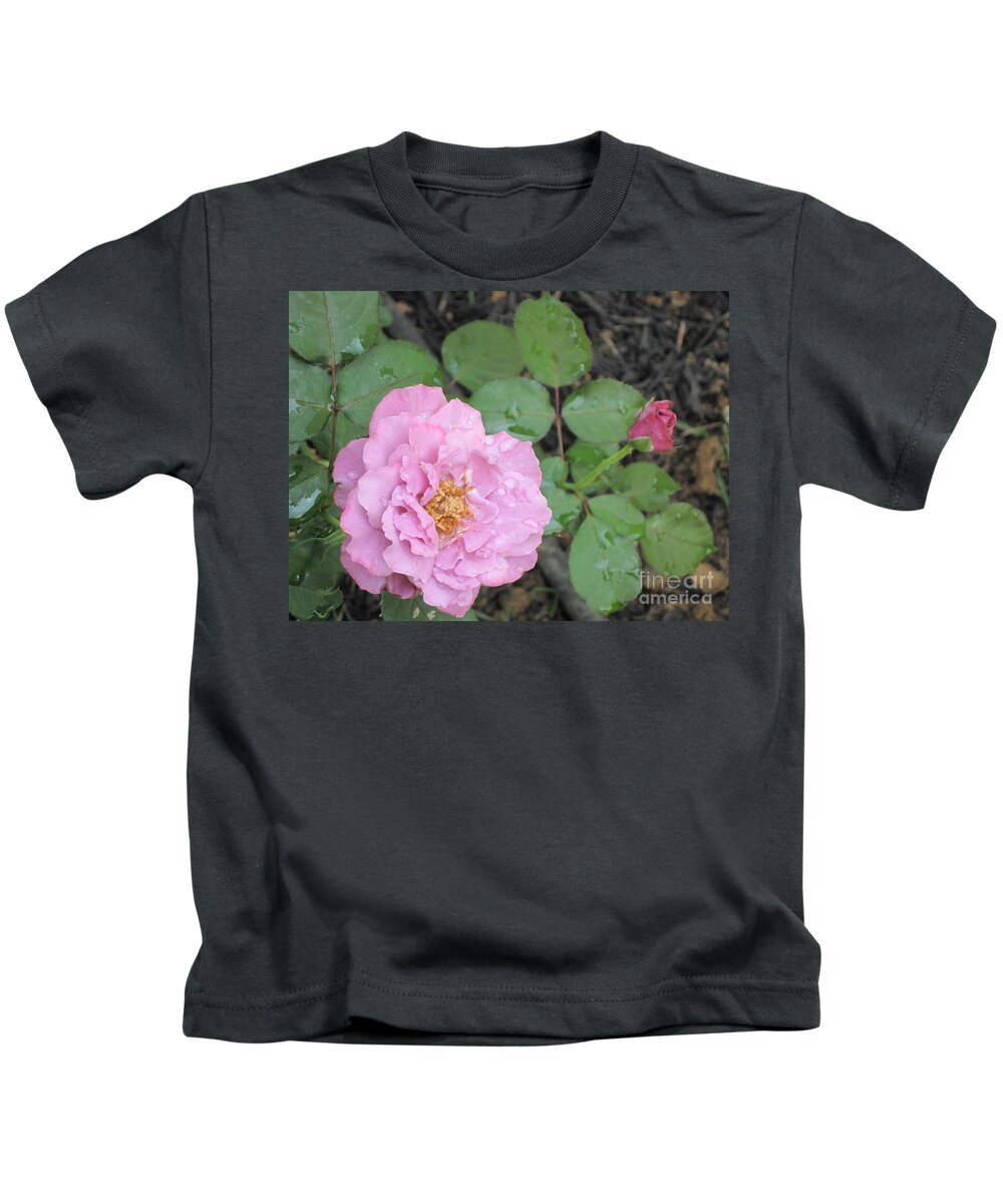 Rose Kids T-Shirt featuring the photograph Rain Kissed Rose by HEVi FineArt