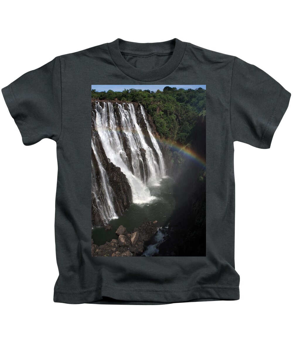 Victoria Falls Kids T-Shirt featuring the photograph Rainbow At Victoria Falls by Aidan Moran
