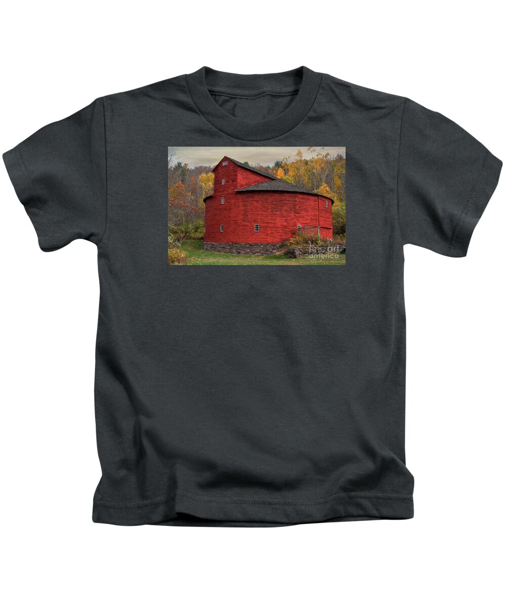 Barn Kids T-Shirt featuring the photograph Red Round Barn by Deborah Benoit