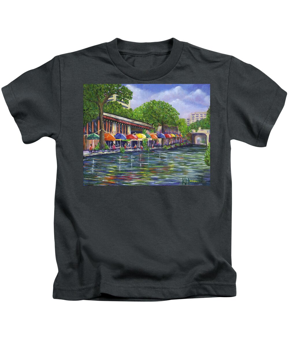 San Antonio Kids T-Shirt featuring the painting Reflections on the Riverwalk by Kerri Meehan