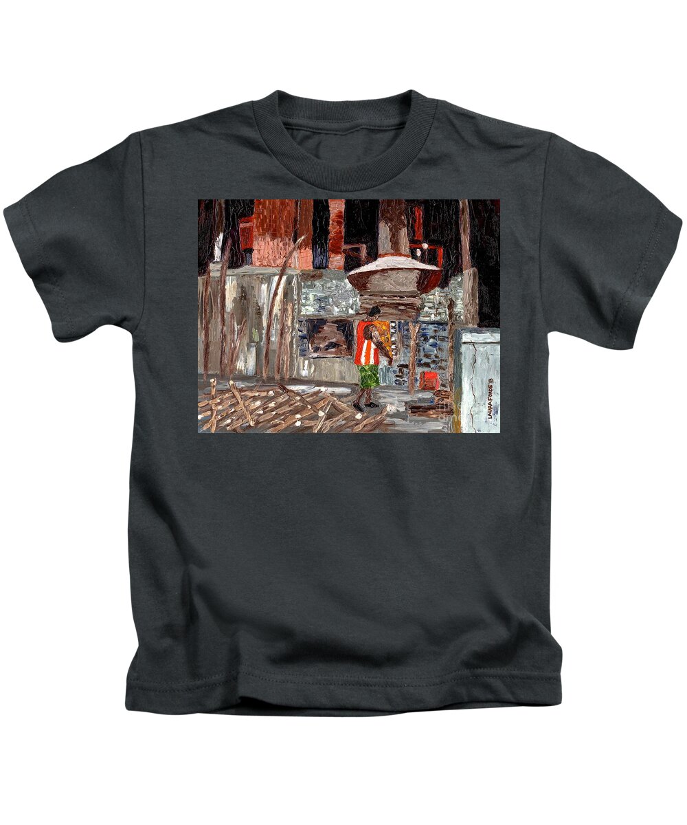 Grenada Kids T-Shirt featuring the painting River Antoine Rum Distillery by Laura Forde