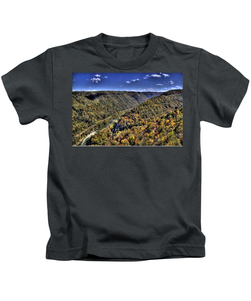 River Kids T-Shirt featuring the photograph River running through a valley by Jonny D