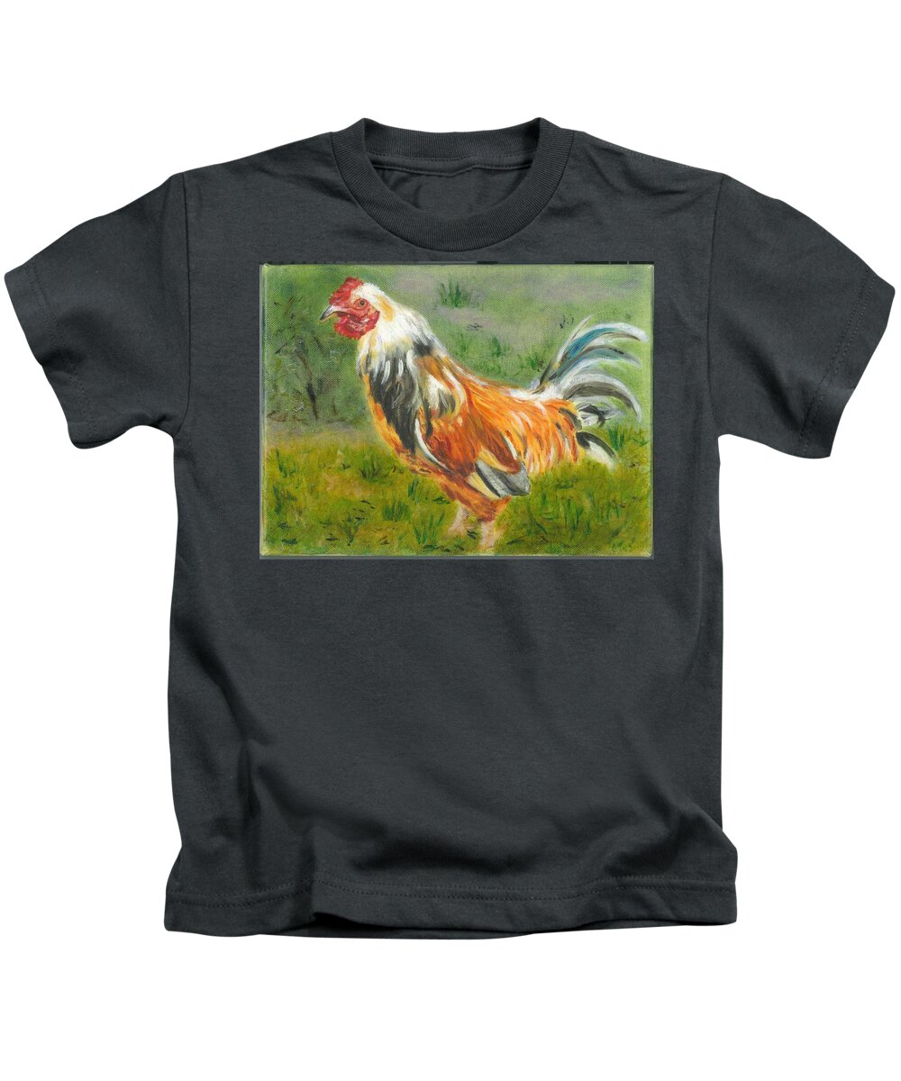 Rooster Kids T-Shirt featuring the painting Rooster Rules by Paula Emery