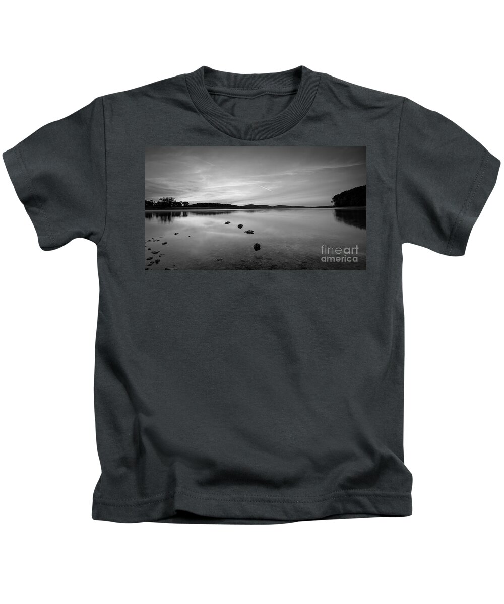 Round Valley At Dawn Kids T-Shirt featuring the photograph Round Valley at Dawn bw by Michael Ver Sprill