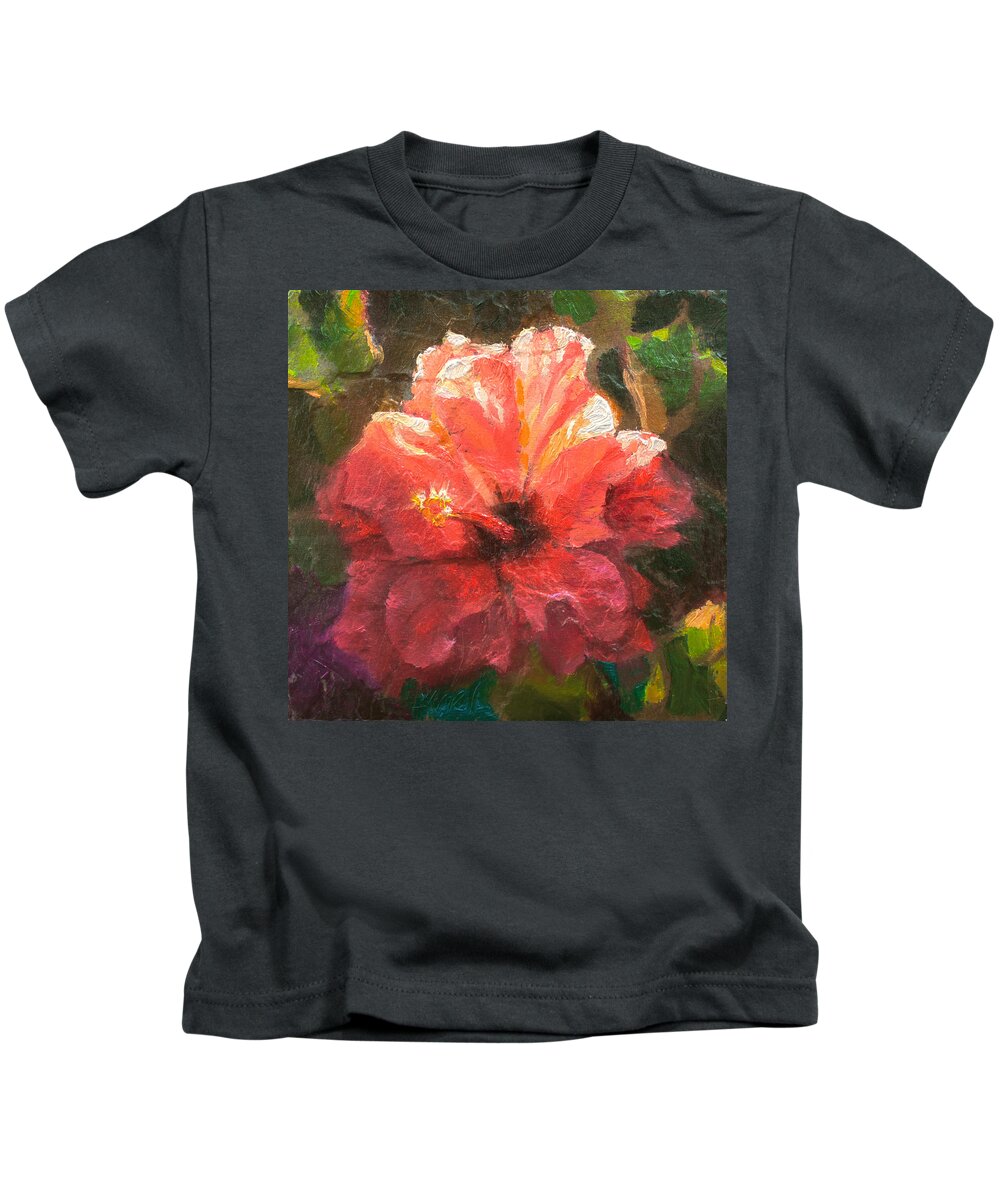 Petals Kids T-Shirt featuring the painting Ruffled Light Double Hibiscus Flower by K Whitworth