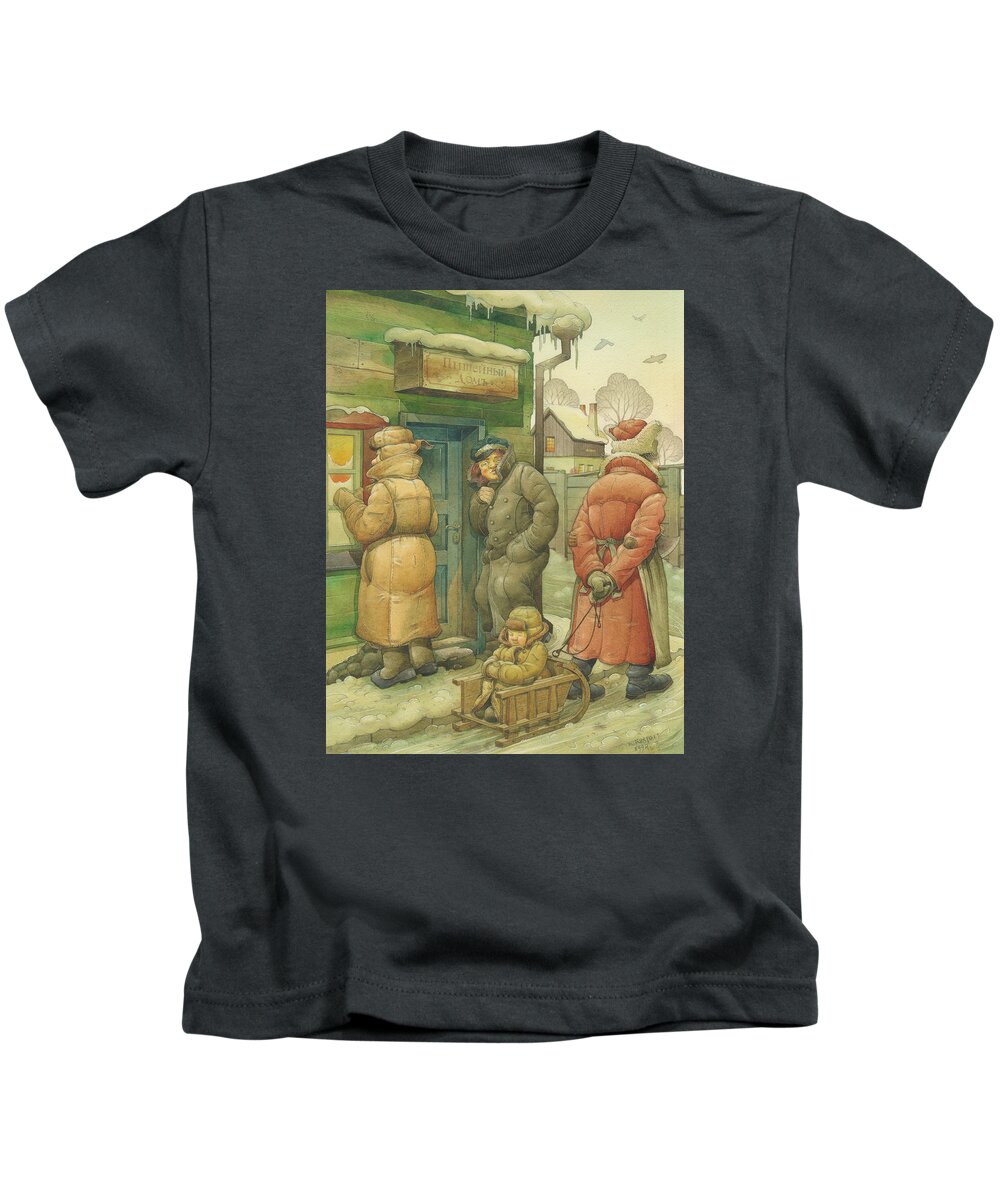 Russian Kids T-Shirt featuring the drawing Russian Scene 07 by Kestutis Kasparavicius