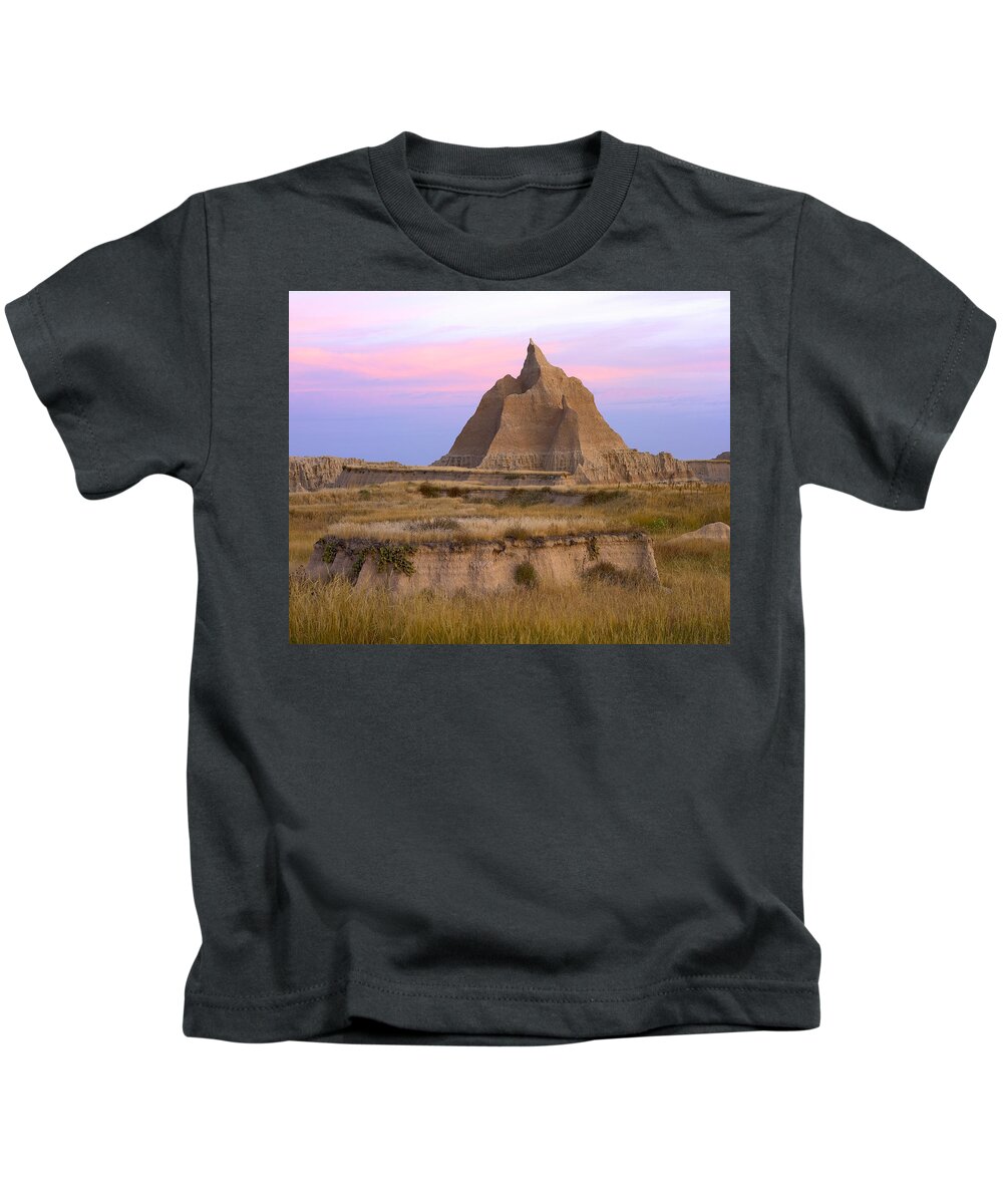 Feb0514 Kids T-Shirt featuring the photograph Sandstone Grassland Badlands South by Tim Fitzharris