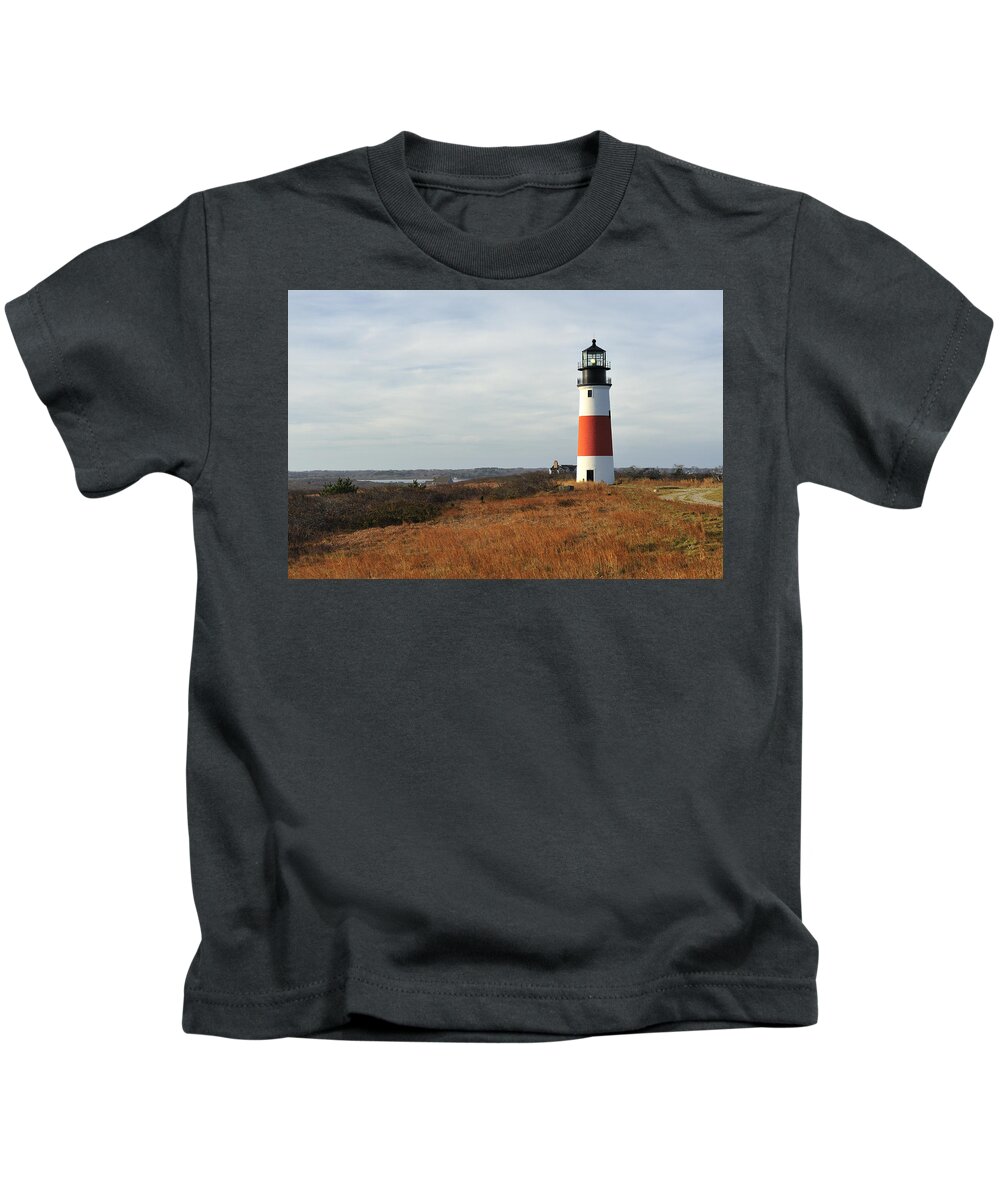 Lighthouse Kids T-Shirt featuring the photograph Sankaty Head Lighthouse Nantucket in Autumn Colors by Marianne Campolongo