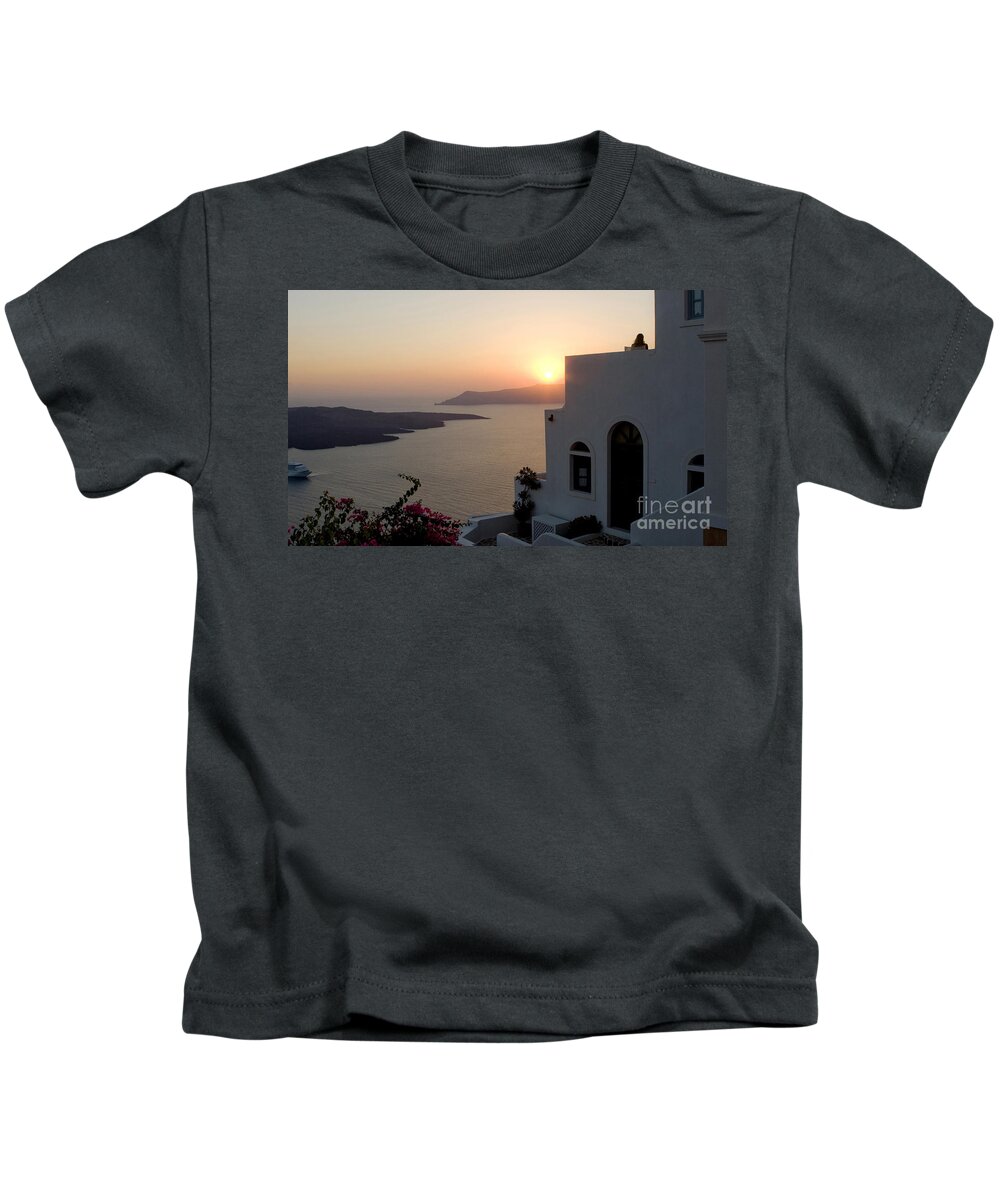 Santorini Kids T-Shirt featuring the photograph Santorini Sunset 24x14 by Leslie Leda