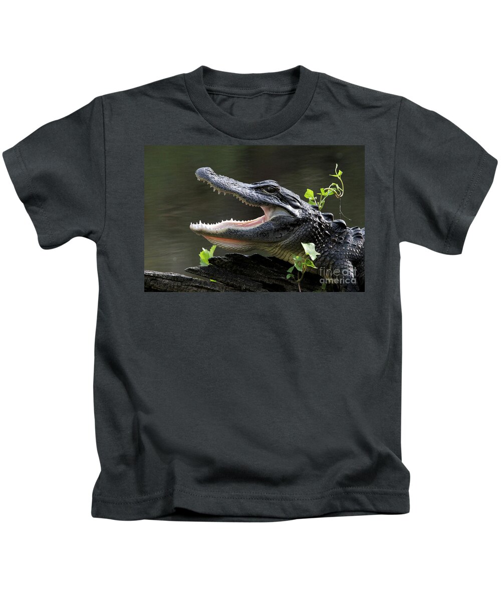 American Alligator Kids T-Shirt featuring the photograph Say Aah - American Alligator by Meg Rousher