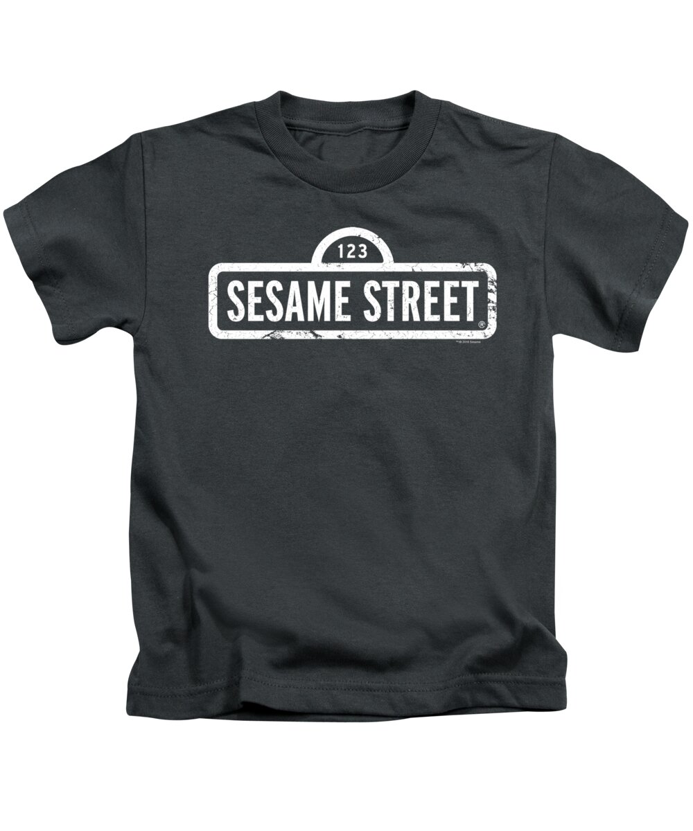 Kids T-Shirt featuring the digital art Sesame Street - One Color Logo by Brand A