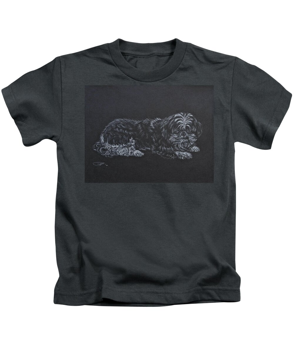Dog Drawing Kids T-Shirt featuring the drawing Shadow by Michele Myers
