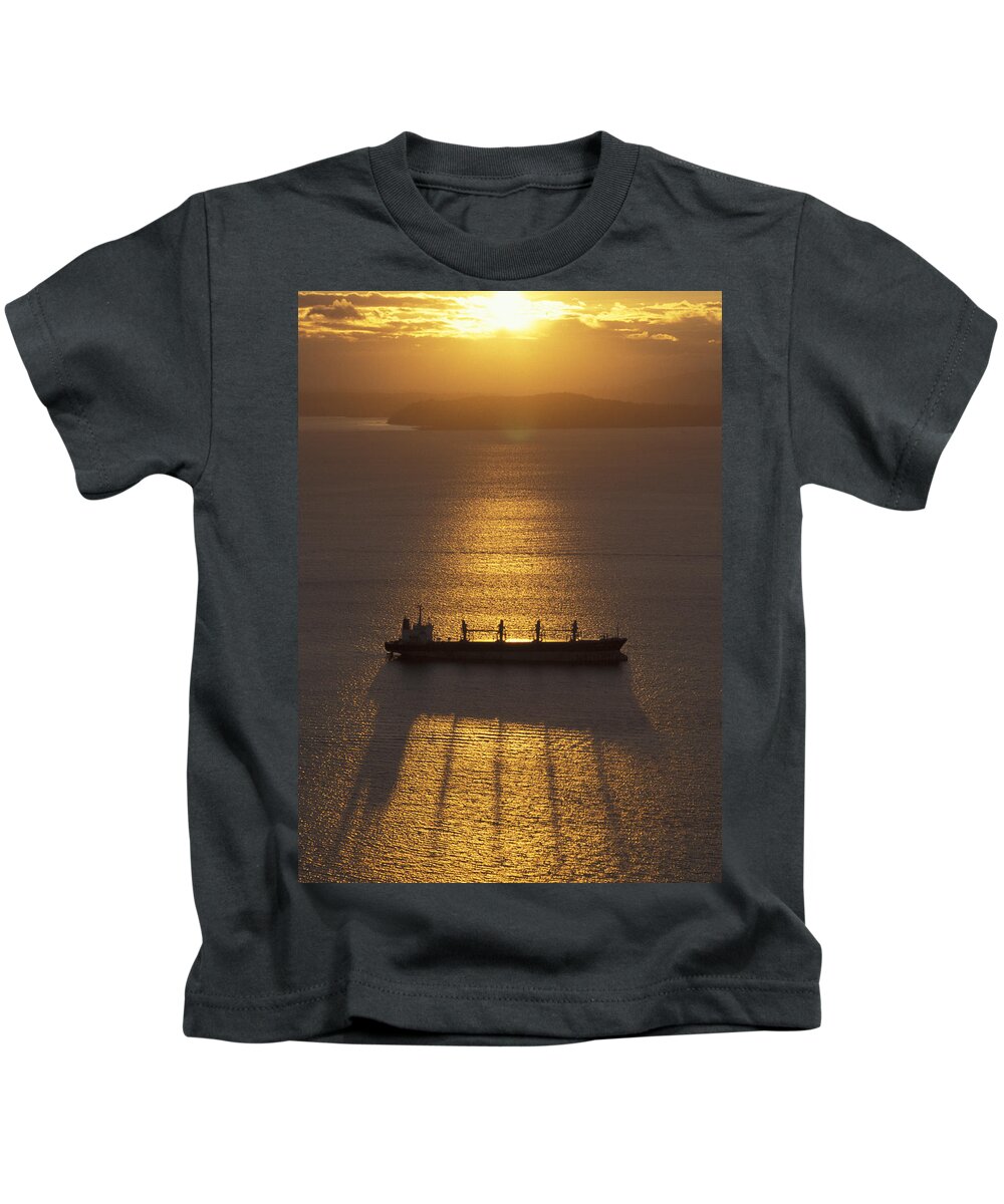 Sunset Kids T-Shirt featuring the photograph Ship At Sunset by John Clark