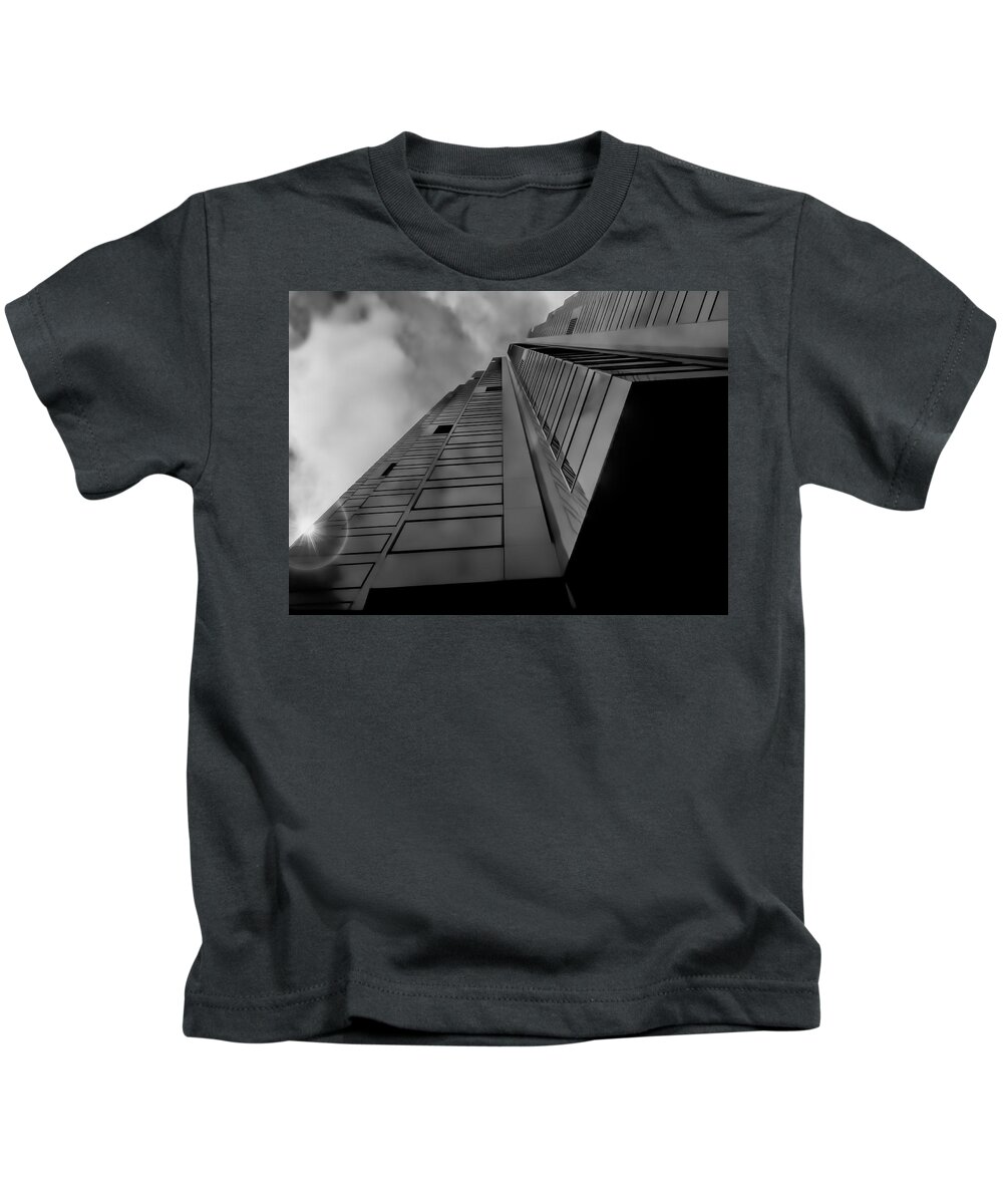 Skyscraper Kids T-Shirt featuring the photograph Sky scrapers bw by Cathy Anderson