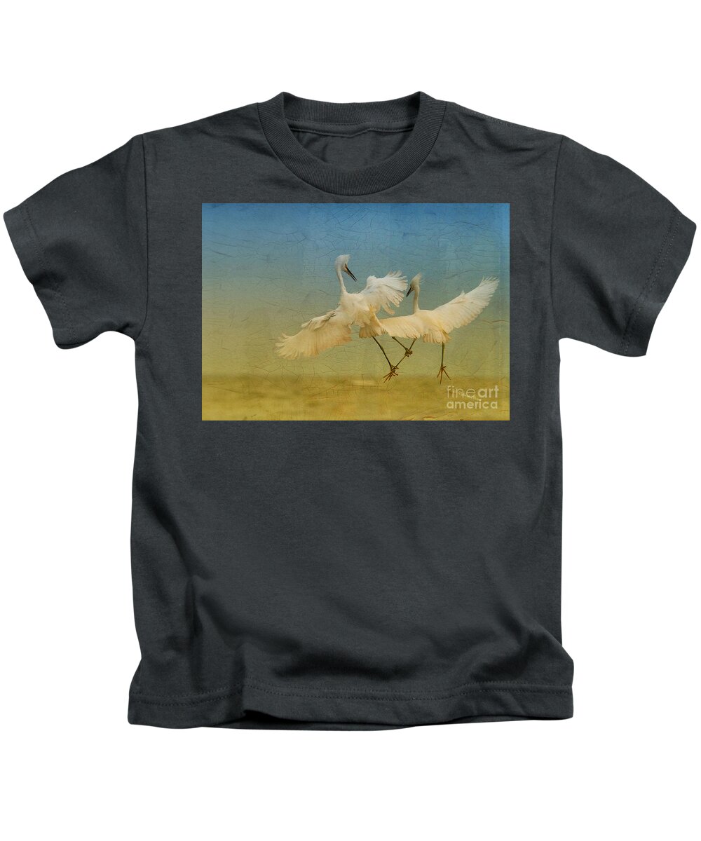 Egrets Kids T-Shirt featuring the photograph Snowy Egret Dance by Deborah Benoit