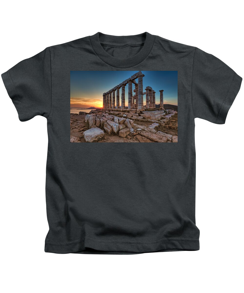 Aegean Kids T-Shirt featuring the photograph Sounio - Greece by Constantinos Iliopoulos