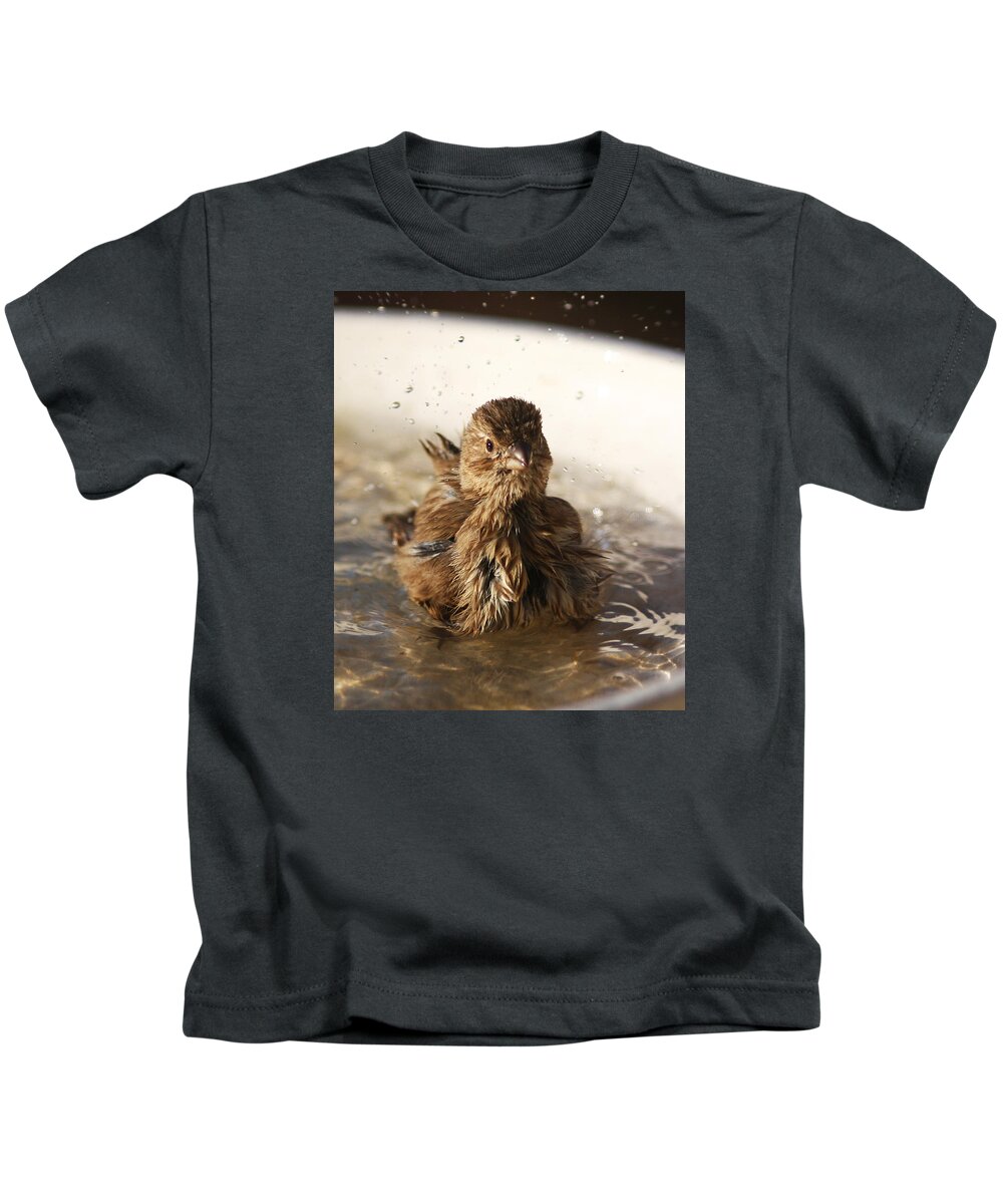 Sparrow Kids T-Shirt featuring the photograph Sparrow Bathing by Jean Clark