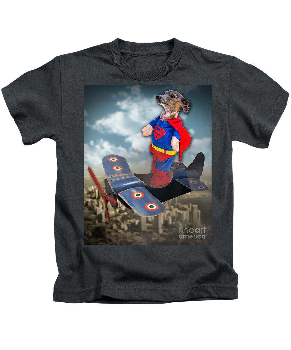 Flying Dog Kids T-Shirt featuring the digital art SPEEDOlini Flying High by Kathy Tarochione