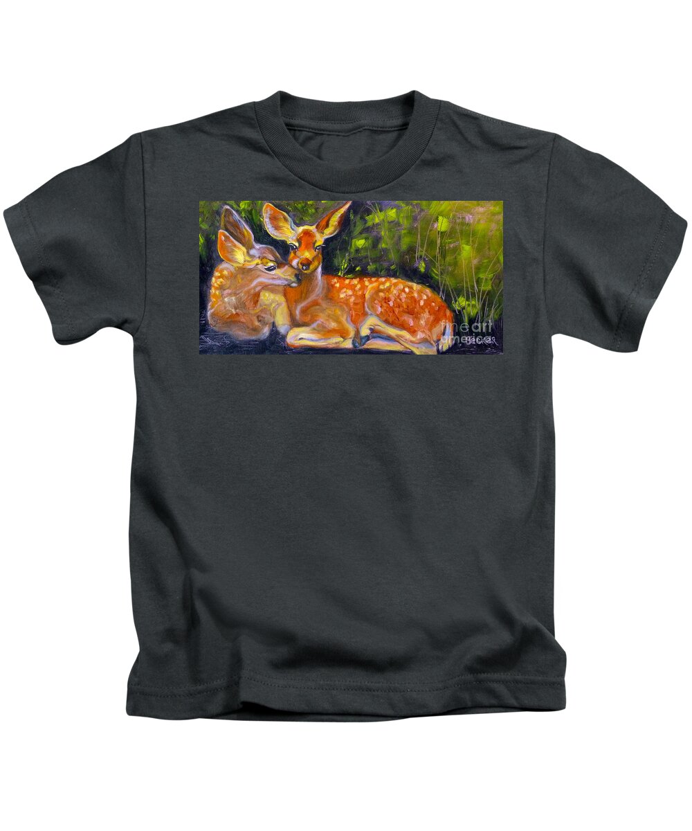 Fawn Kids T-Shirt featuring the painting Spring Twins 2 by Susan A Becker